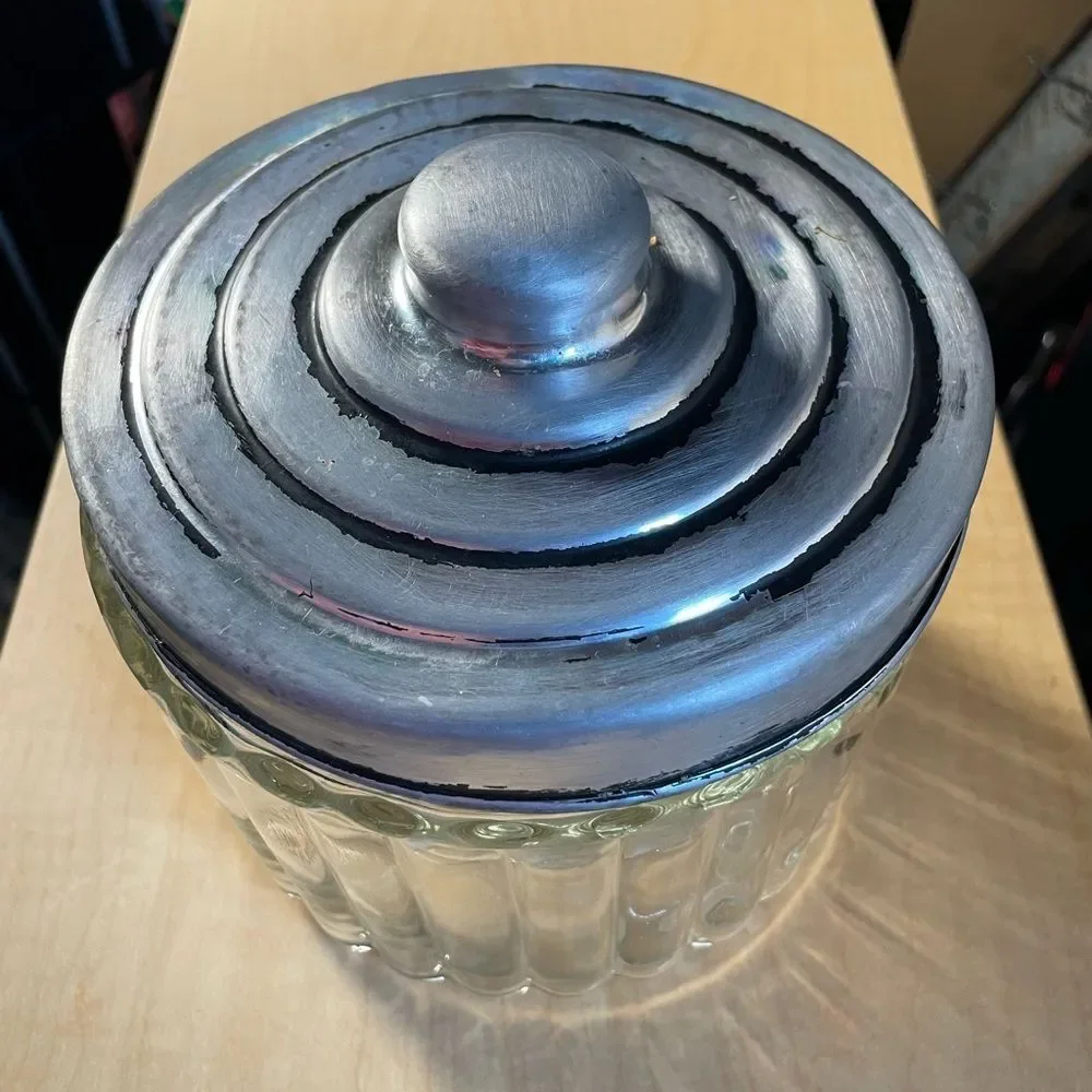Ribbed Glass Jar with Rustic Metal Lid - Clear & Silver
